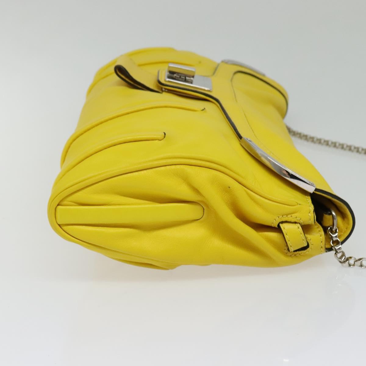 CELINE Chain Shoulder Bag Leather Yellow Silver Auth 138823