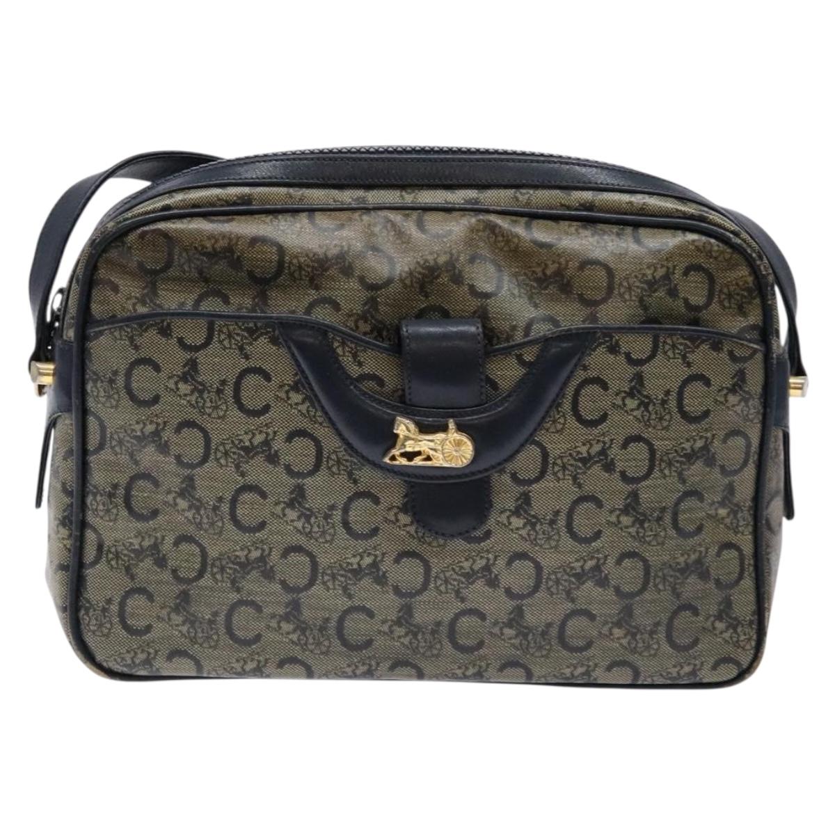 CELINE C Sulky Shoulder Bag PVC Navy Gold Auth 138826