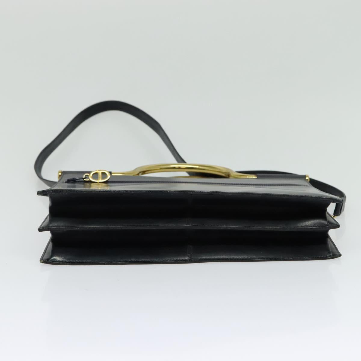 Christian Dior Hand Bag Leather 2way Black Gold Auth 138827