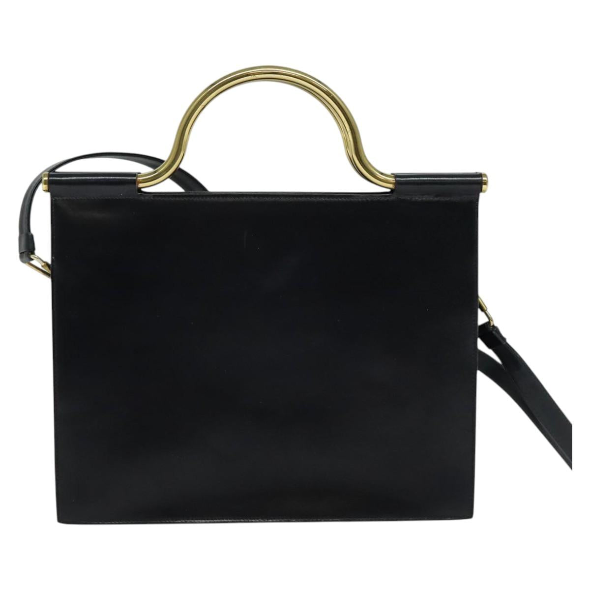 Christian Dior Hand Bag Leather 2way Black Gold Auth 138827