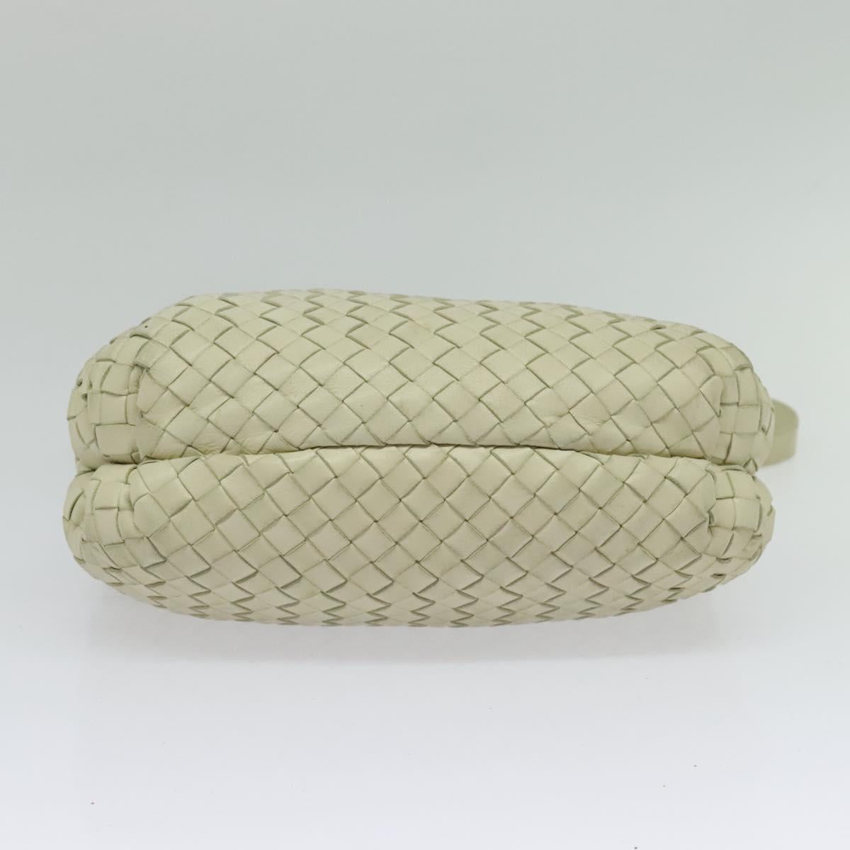 BOTTEGA VENETA INTRECCIATO Hand Bag Leather 2way White Gold Auth 138828