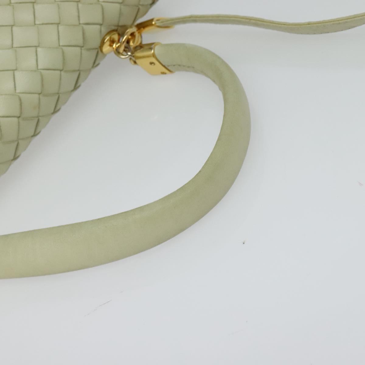 BOTTEGA VENETA INTRECCIATO Hand Bag Leather 2way White Gold Auth 138828