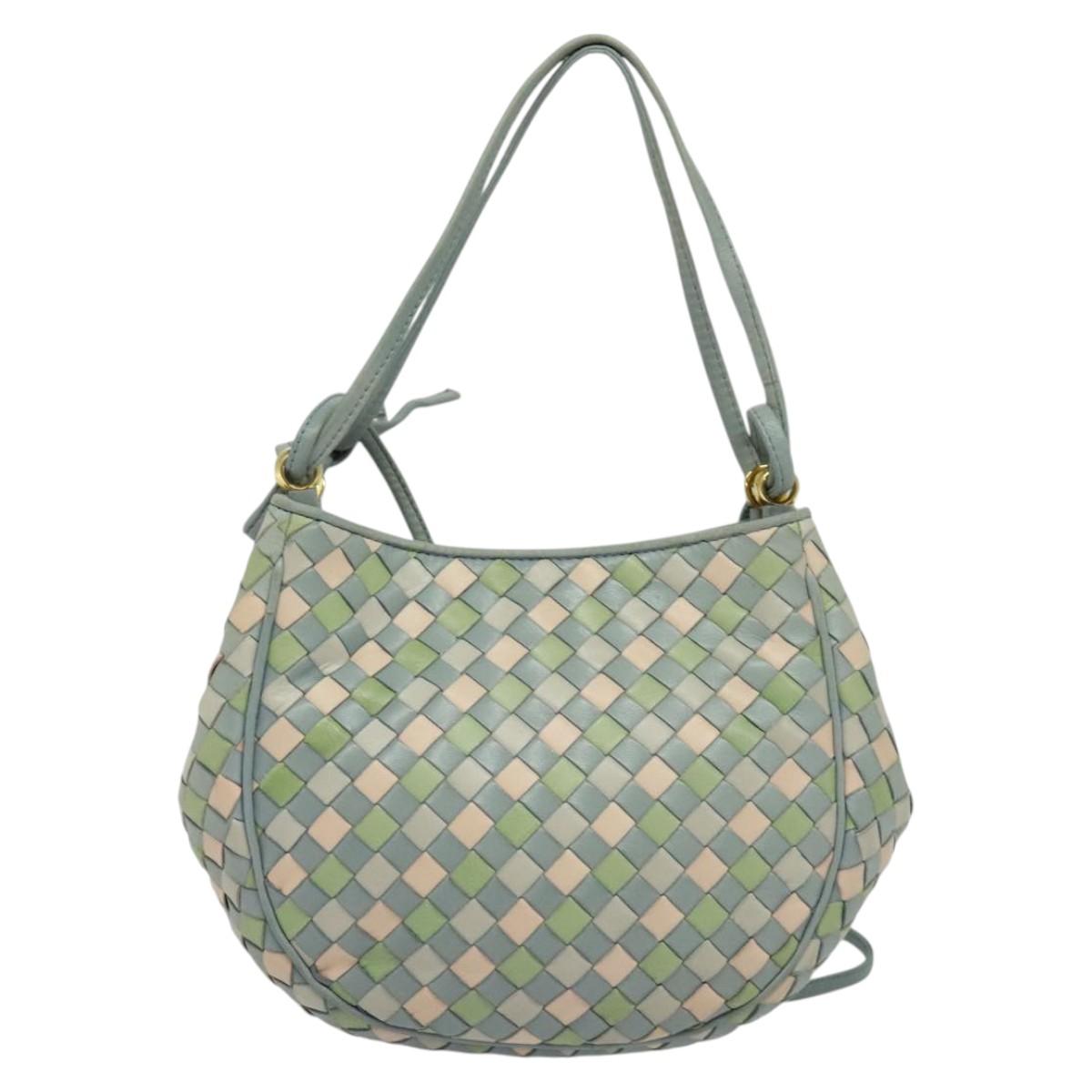 BOTTEGA VENETA INTRECCIATO Shoulder Bag Leather Light Blue Gold Auth 138829