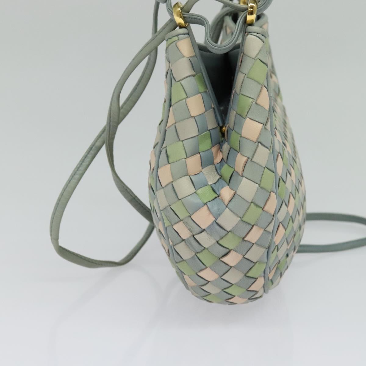 BOTTEGA VENETA INTRECCIATO Shoulder Bag Leather Light Blue Gold Auth 138829