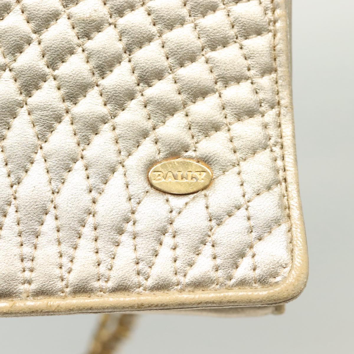 BALLY Chain Shoulder Bag Leather Silver Gold Auth 138830