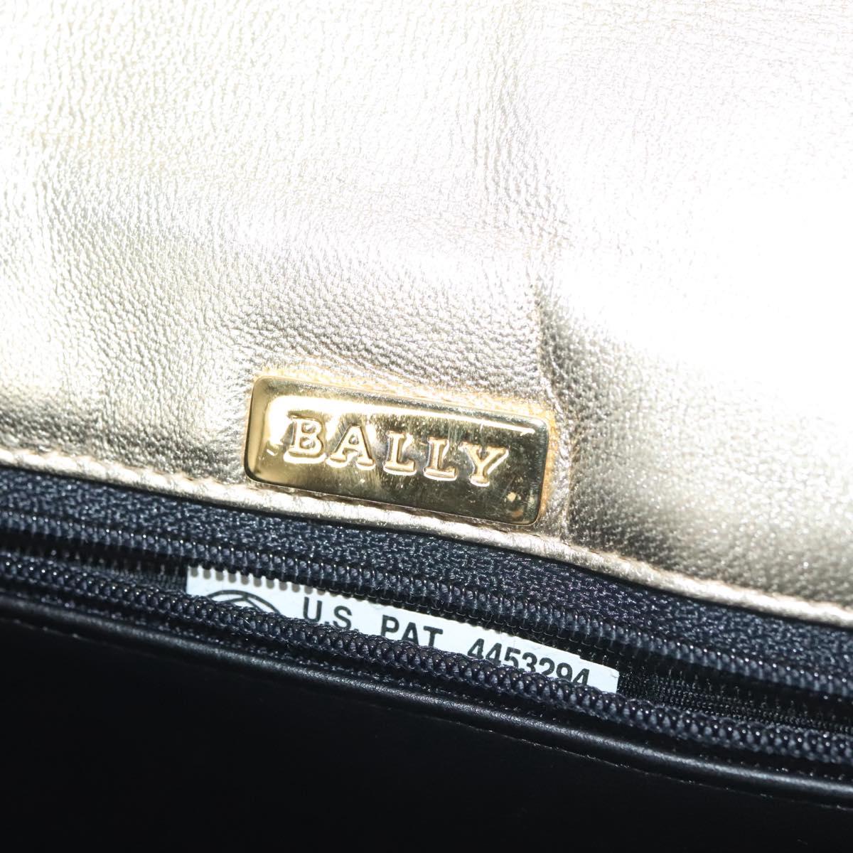 BALLY Chain Shoulder Bag Leather Silver Gold Auth 138830