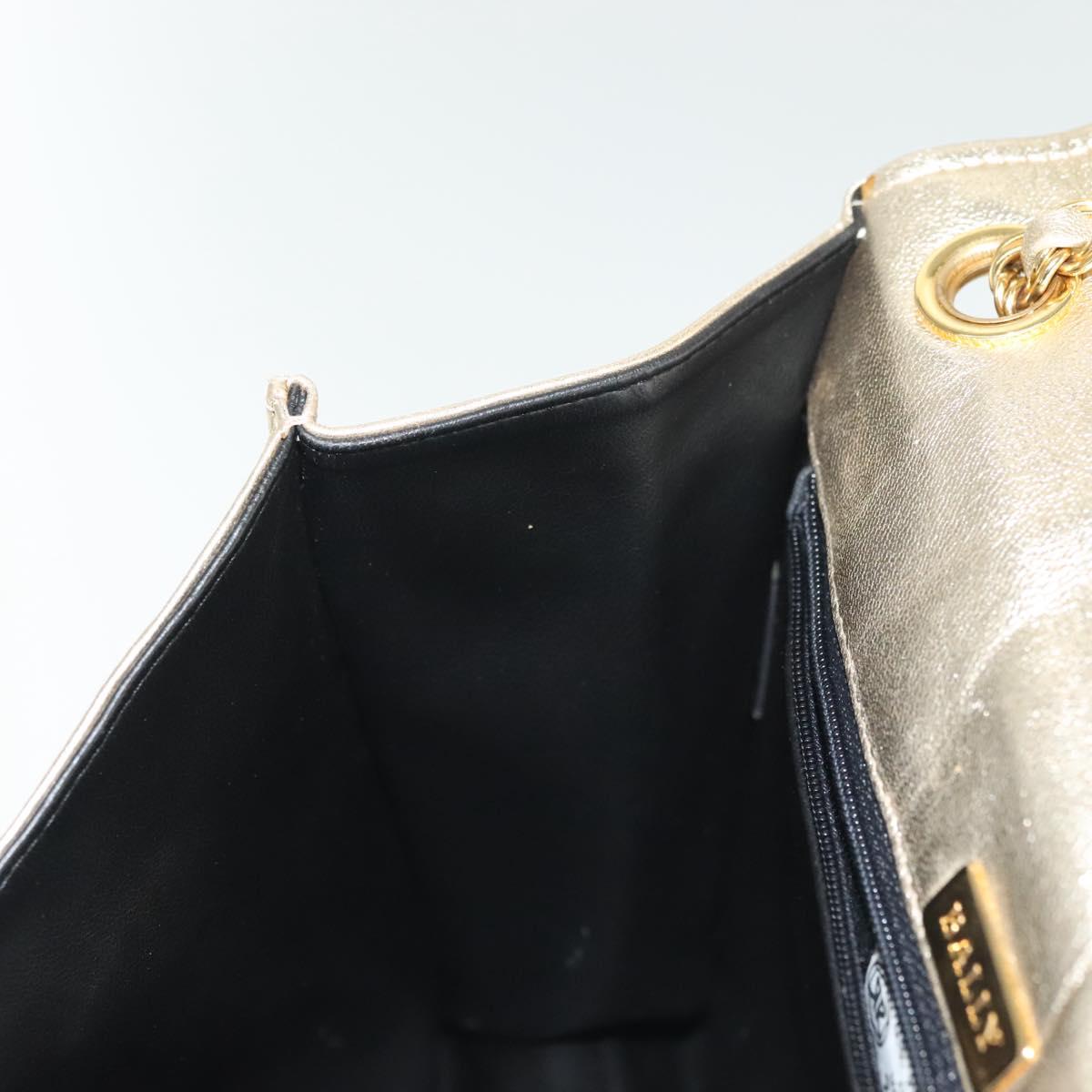 BALLY Chain Shoulder Bag Leather Silver Gold Auth 138830