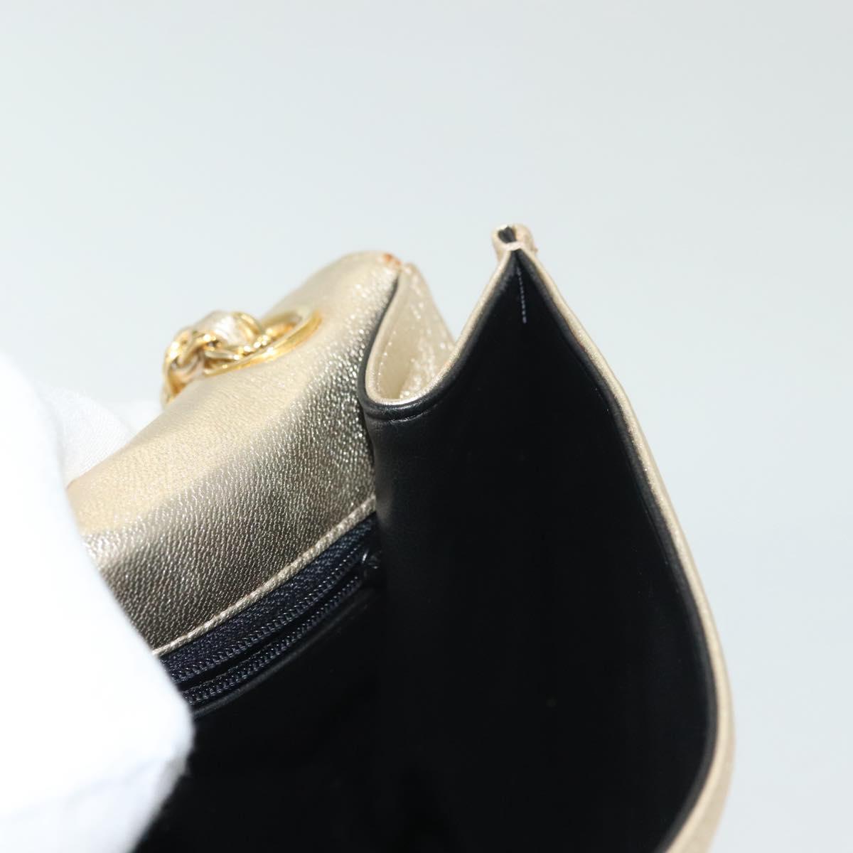 BALLY Chain Shoulder Bag Leather Silver Gold Auth 138830