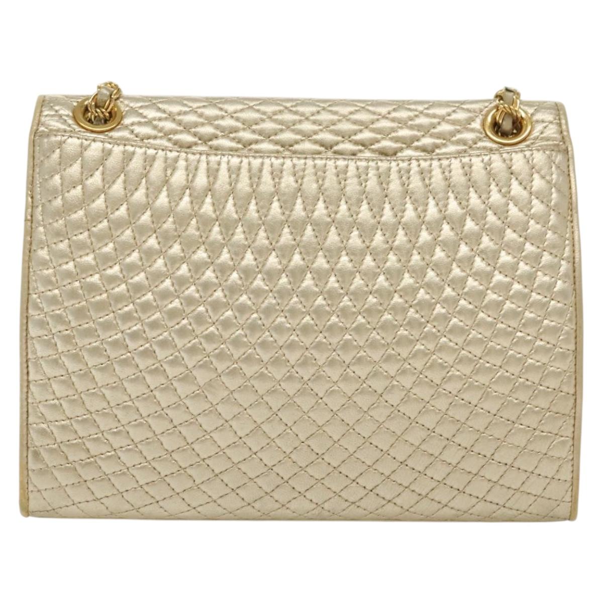 BALLY Chain Shoulder Bag Leather Silver Gold Auth 138830