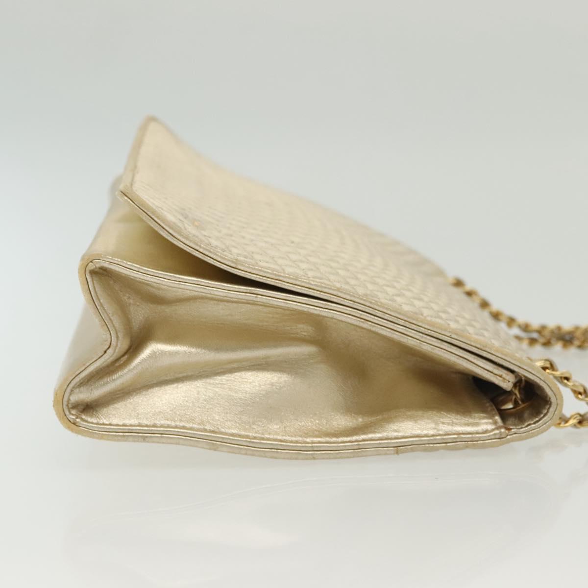 BALLY Chain Shoulder Bag Leather Silver Gold Auth 138830
