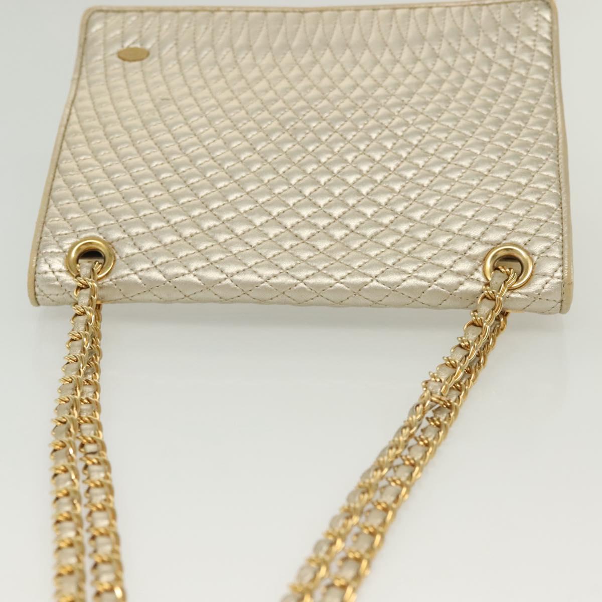 BALLY Chain Shoulder Bag Leather Silver Gold Auth 138830