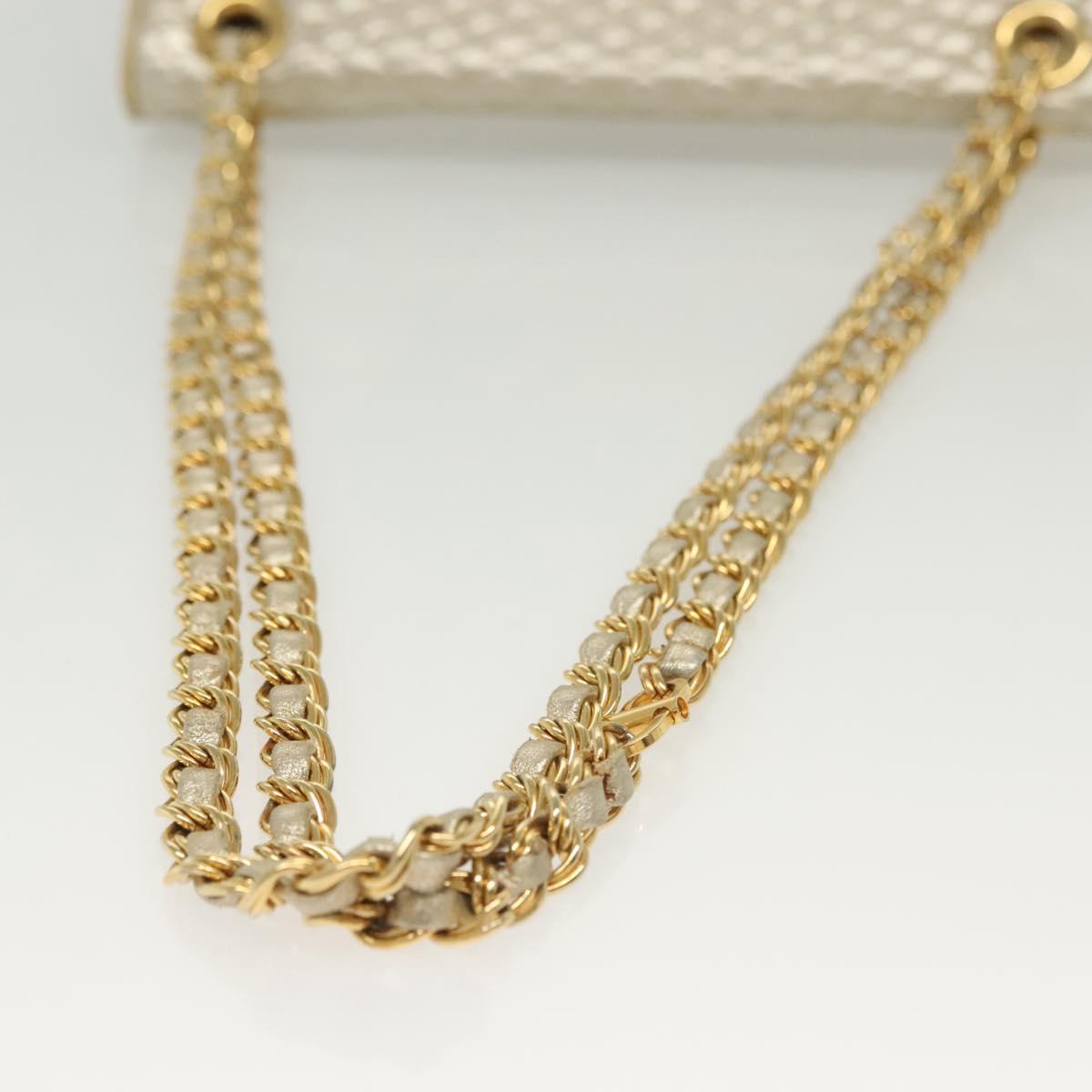 BALLY Chain Shoulder Bag Leather Silver Gold Auth 138830