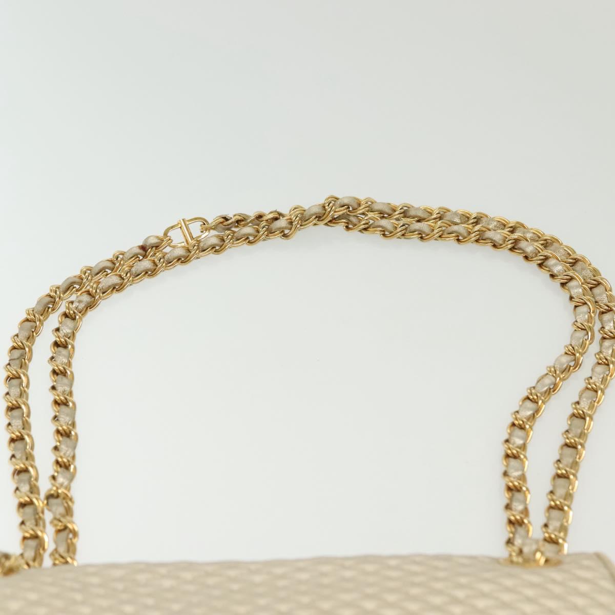 BALLY Chain Shoulder Bag Leather Silver Gold Auth 138830
