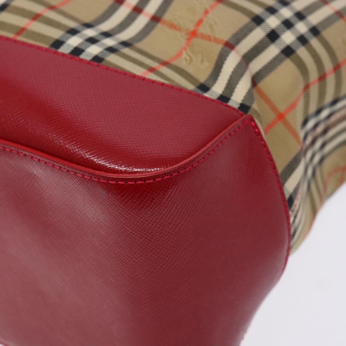 BURBERRY Nova Check Hand Bag Canvas Beige Gold Auth 138832
