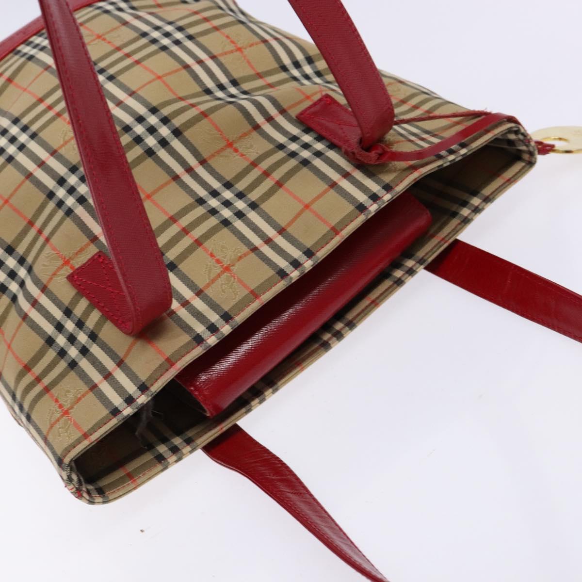 BURBERRY Nova Check Hand Bag Canvas Beige Gold Auth 138832