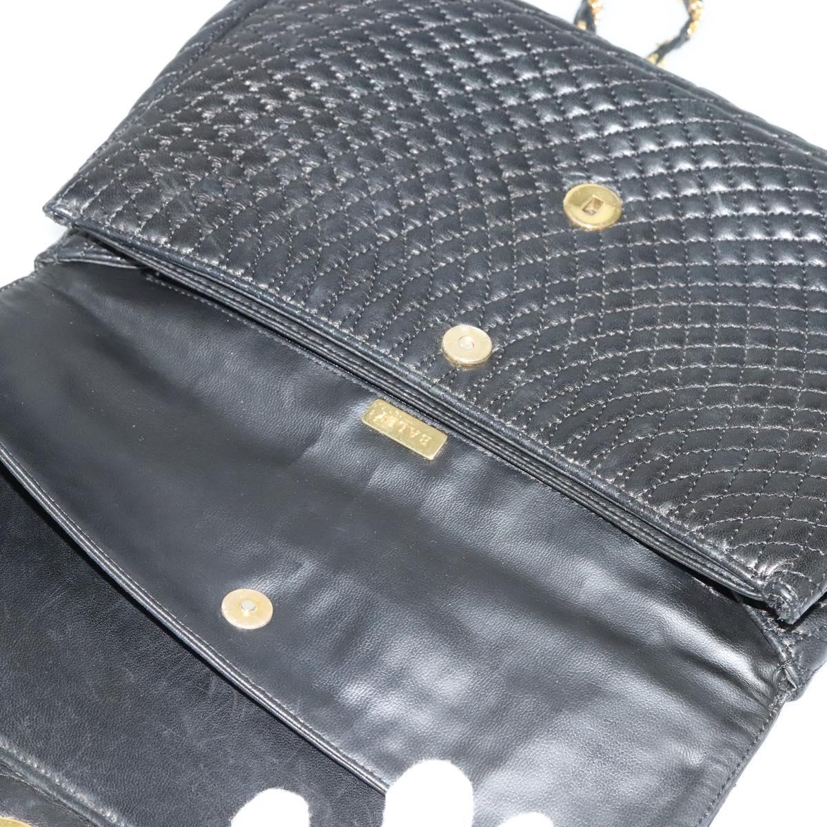 BALLY Chain Shoulder Bag Leather Black Gold Auth 138837