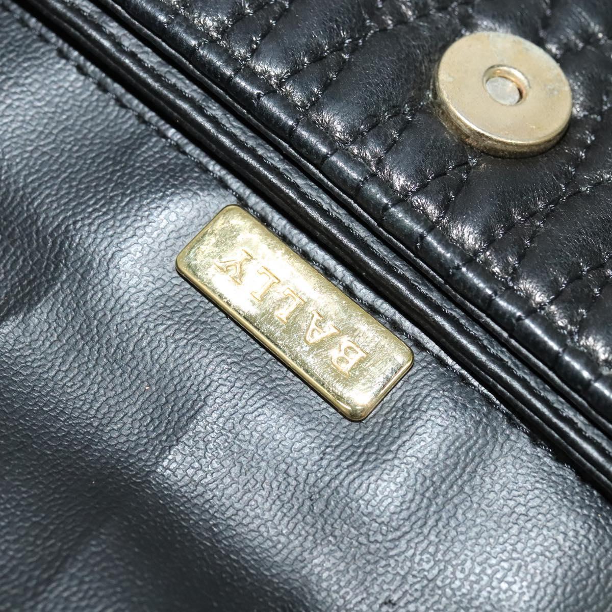 BALLY Chain Shoulder Bag Leather Black Gold Auth 138837