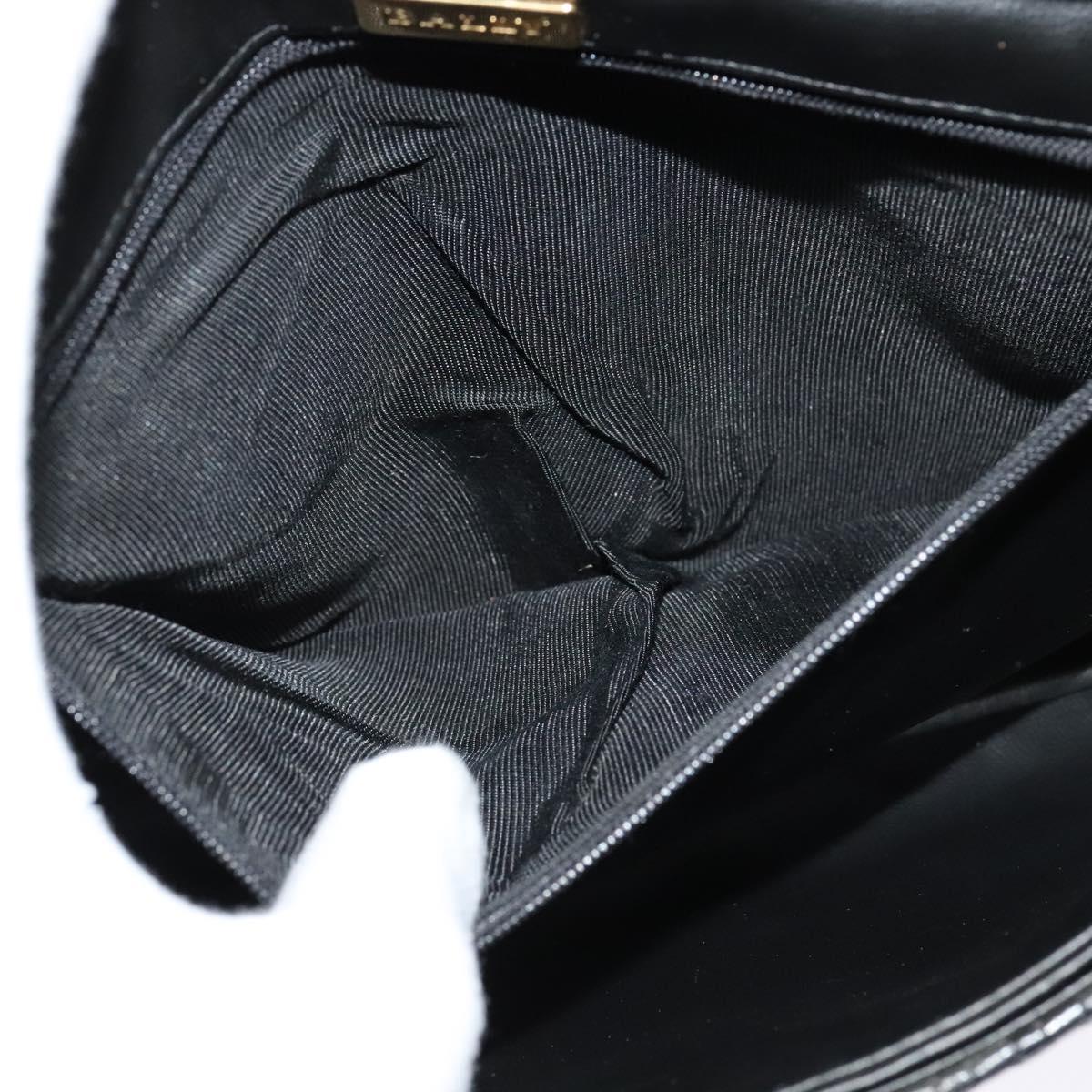 BALLY Chain Shoulder Bag Leather Black Gold Auth 138837