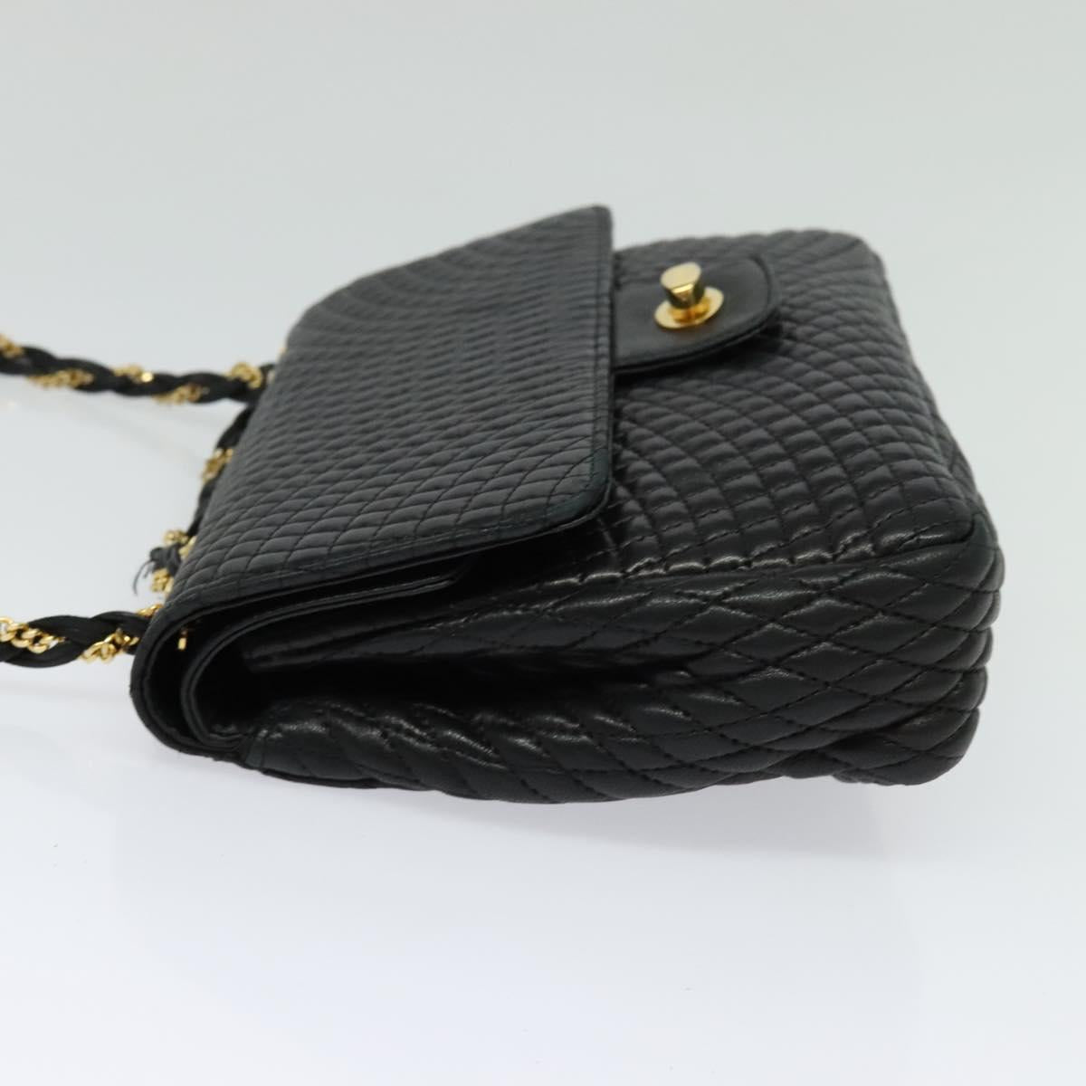 BALLY Chain Shoulder Bag Leather Black Gold Auth 138837