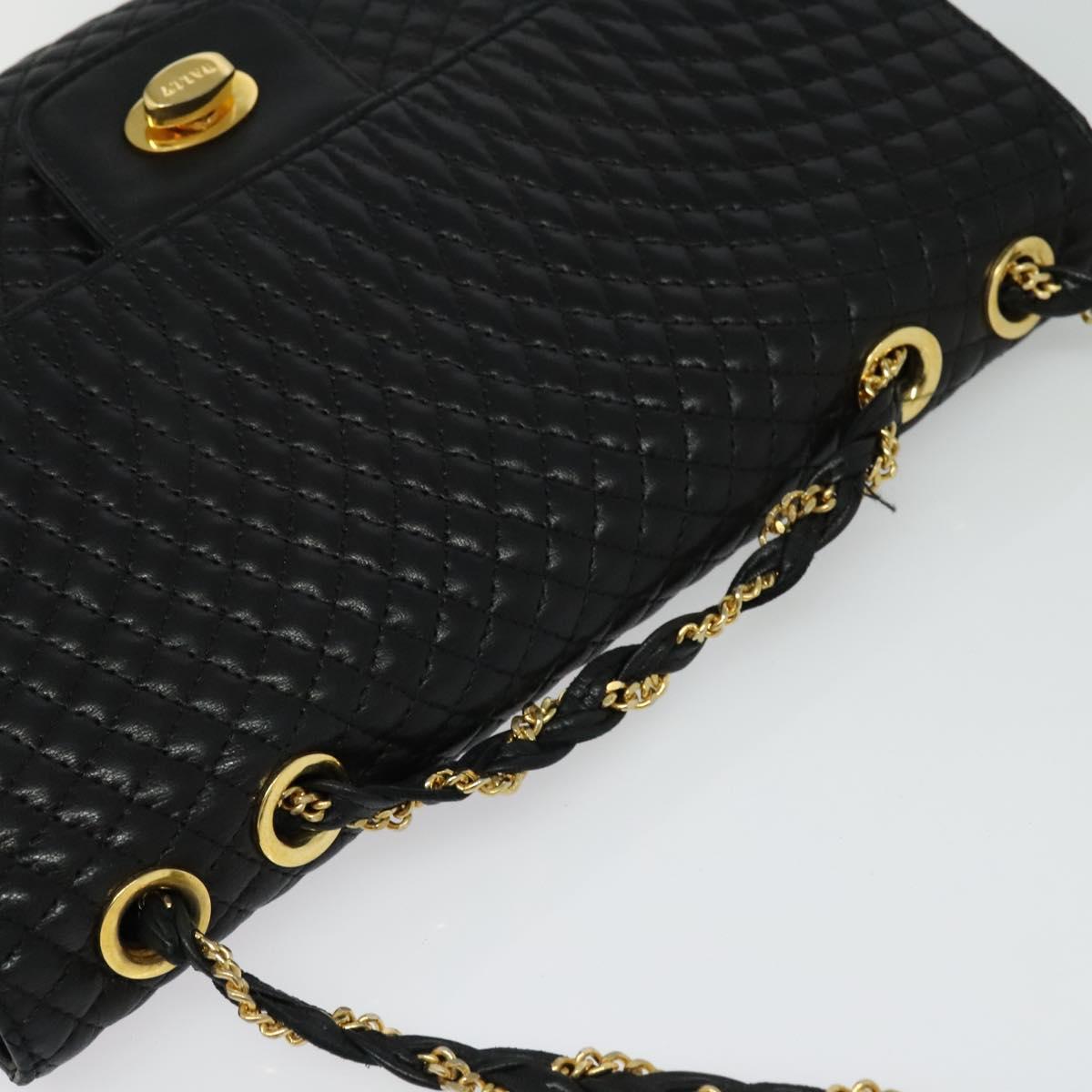 BALLY Chain Shoulder Bag Leather Black Gold Auth 138837