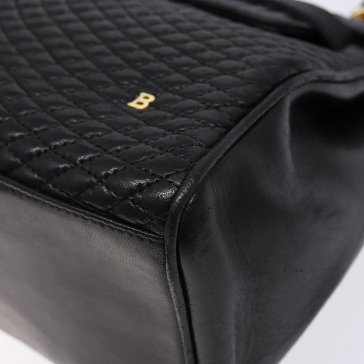 BALLY Hand Bag Leather 2way Black Gold Auth 138838