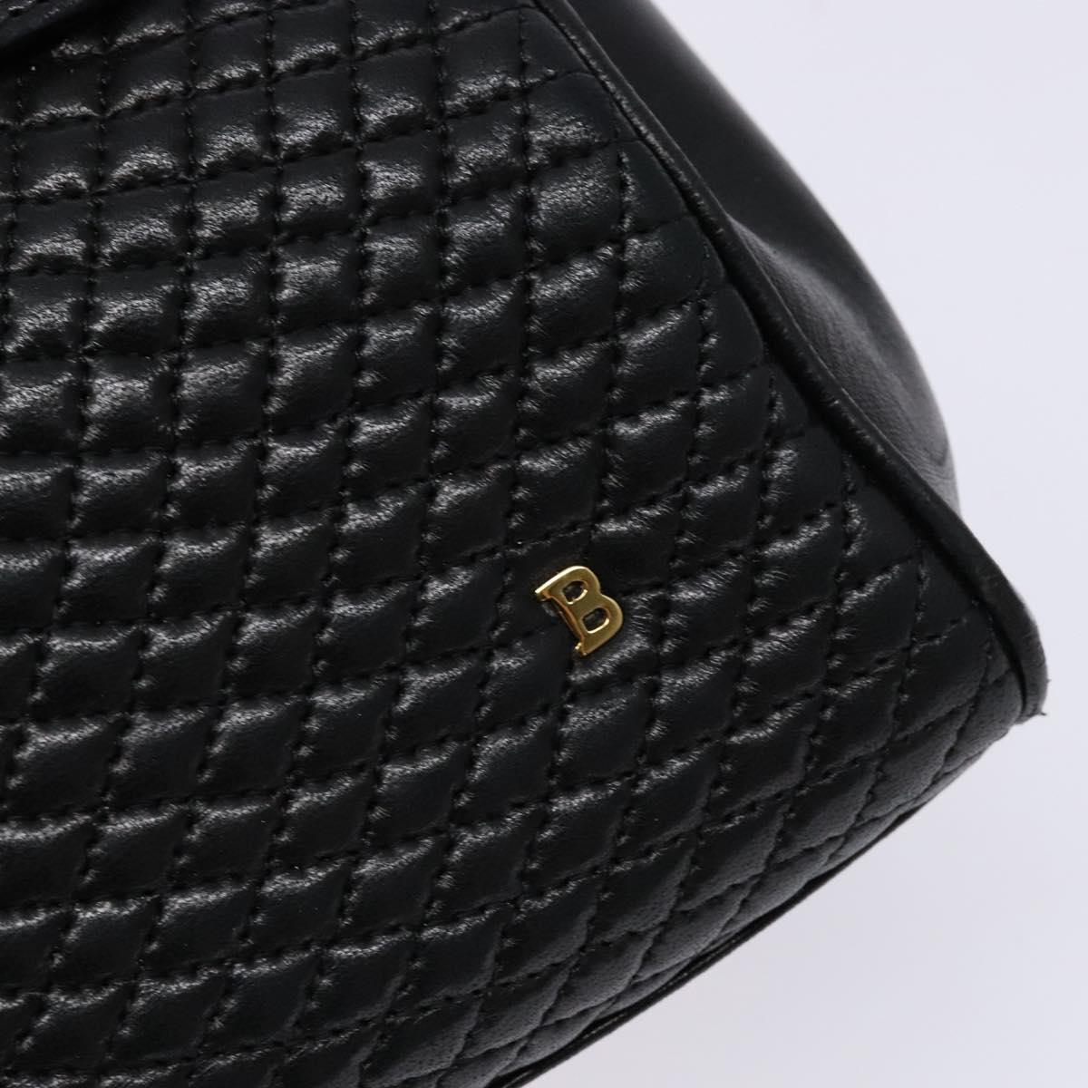 BALLY Hand Bag Leather 2way Black Gold Auth 138838