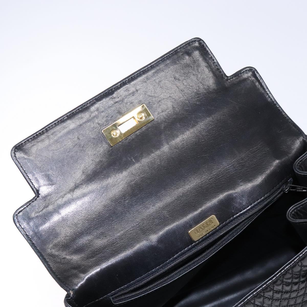 BALLY Hand Bag Leather 2way Black Gold Auth 138838