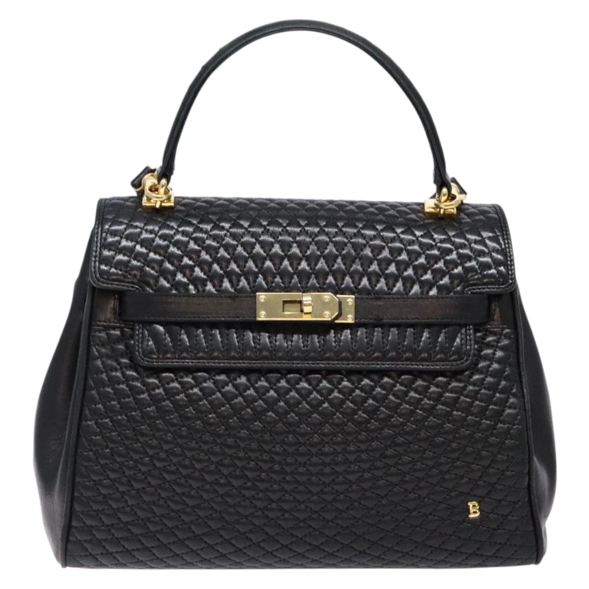 BALLY Hand Bag Leather 2way Black Gold Auth 138838
