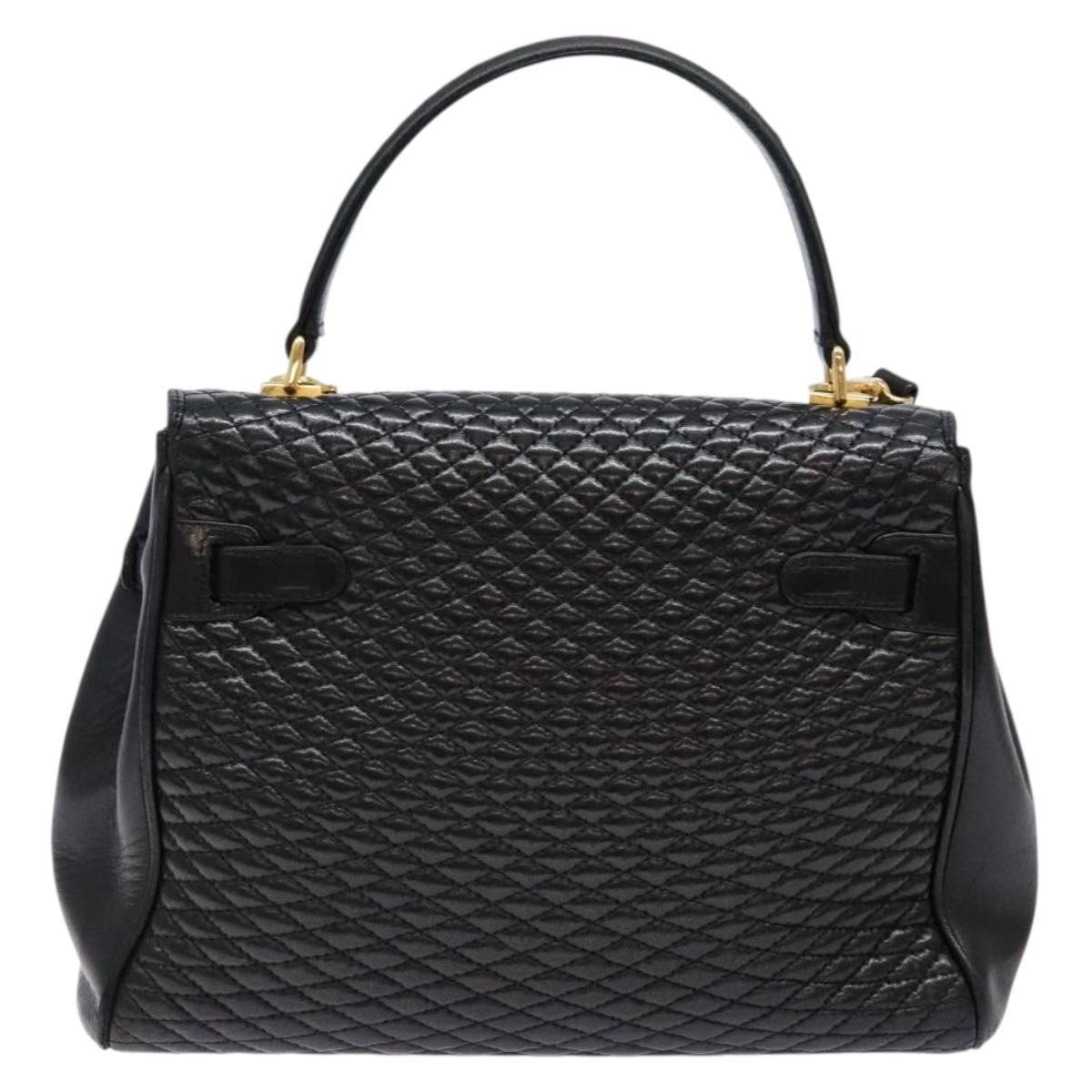 BALLY Hand Bag Leather 2way Black Gold Auth 138838