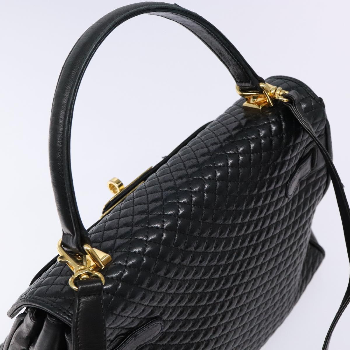 BALLY Hand Bag Leather 2way Black Gold Auth 138838