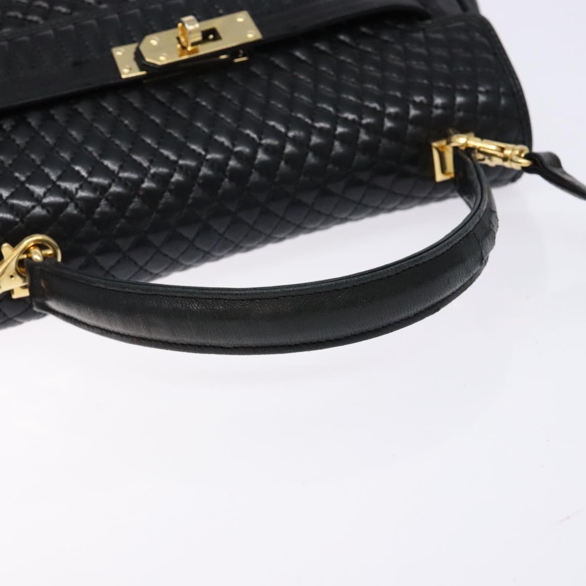 BALLY Hand Bag Leather 2way Black Gold Auth 138838