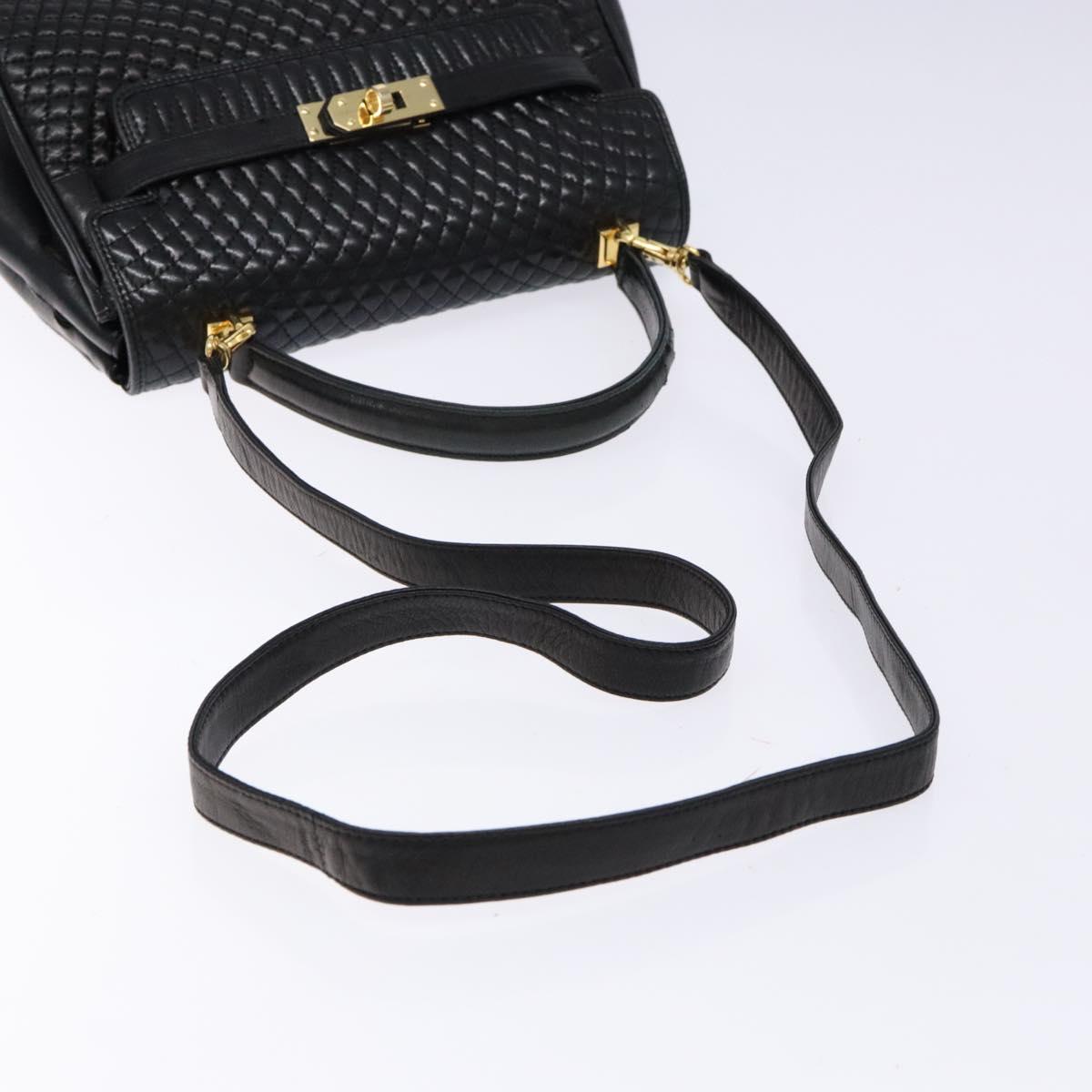 BALLY Hand Bag Leather 2way Black Gold Auth 138838