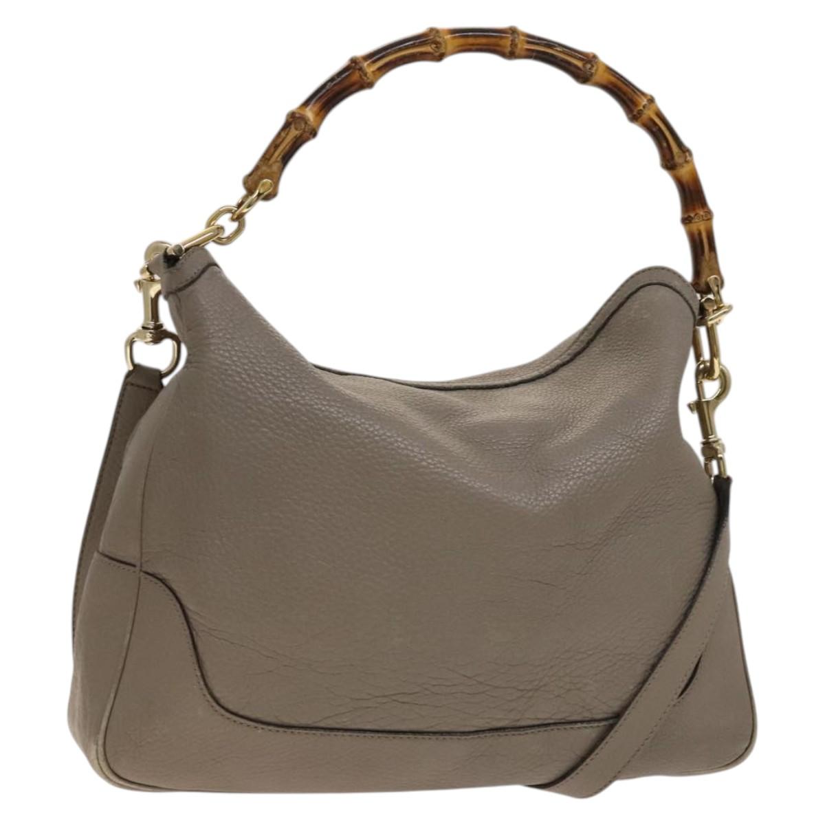 GUCCI Bamboo Hand Bag Leather 2way Gray Gold 282315 Auth 138839