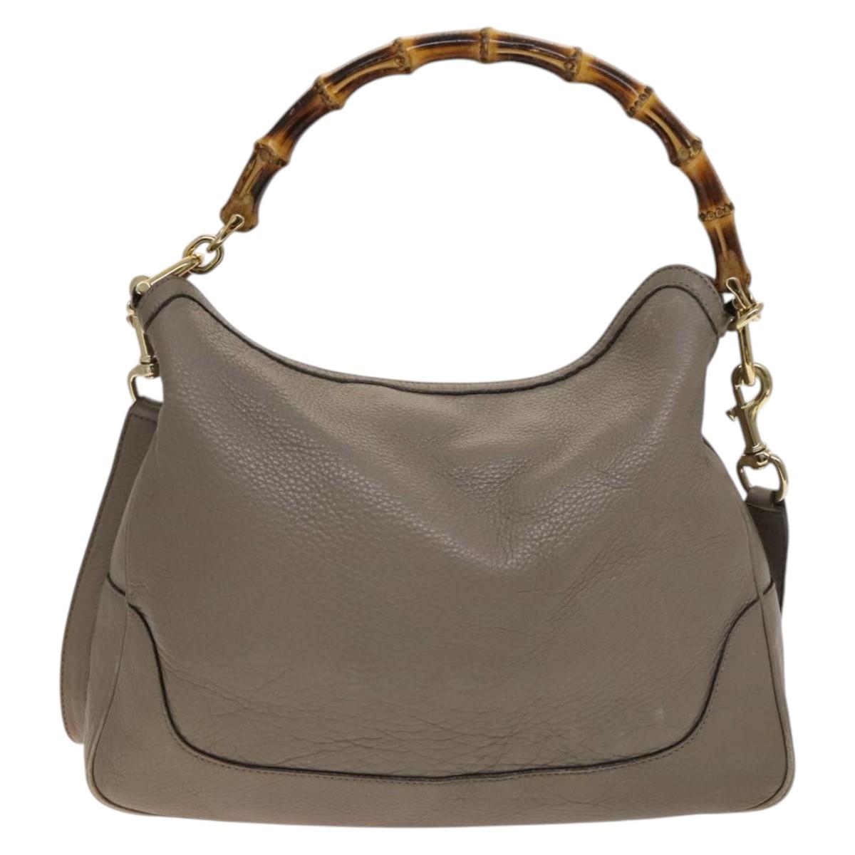 GUCCI Bamboo Hand Bag Leather 2way Gray Gold 282315 Auth 138839