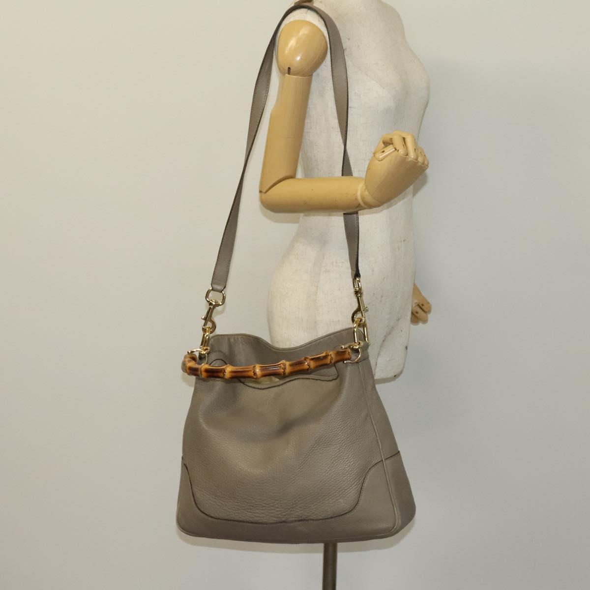 GUCCI Bamboo Hand Bag Leather 2way Gray Gold 282315 Auth 138839