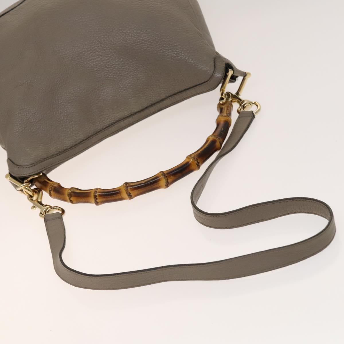 GUCCI Bamboo Hand Bag Leather 2way Gray Gold 282315 Auth 138839