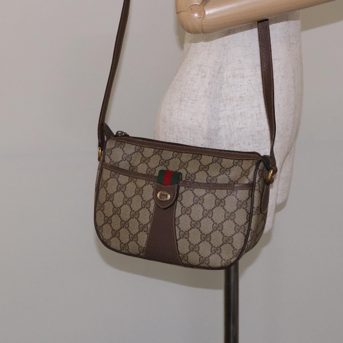 GUCCI GG Supreme Web Sherry Line Shoulder Bag Beige Gold 89 02 032 Auth 138841