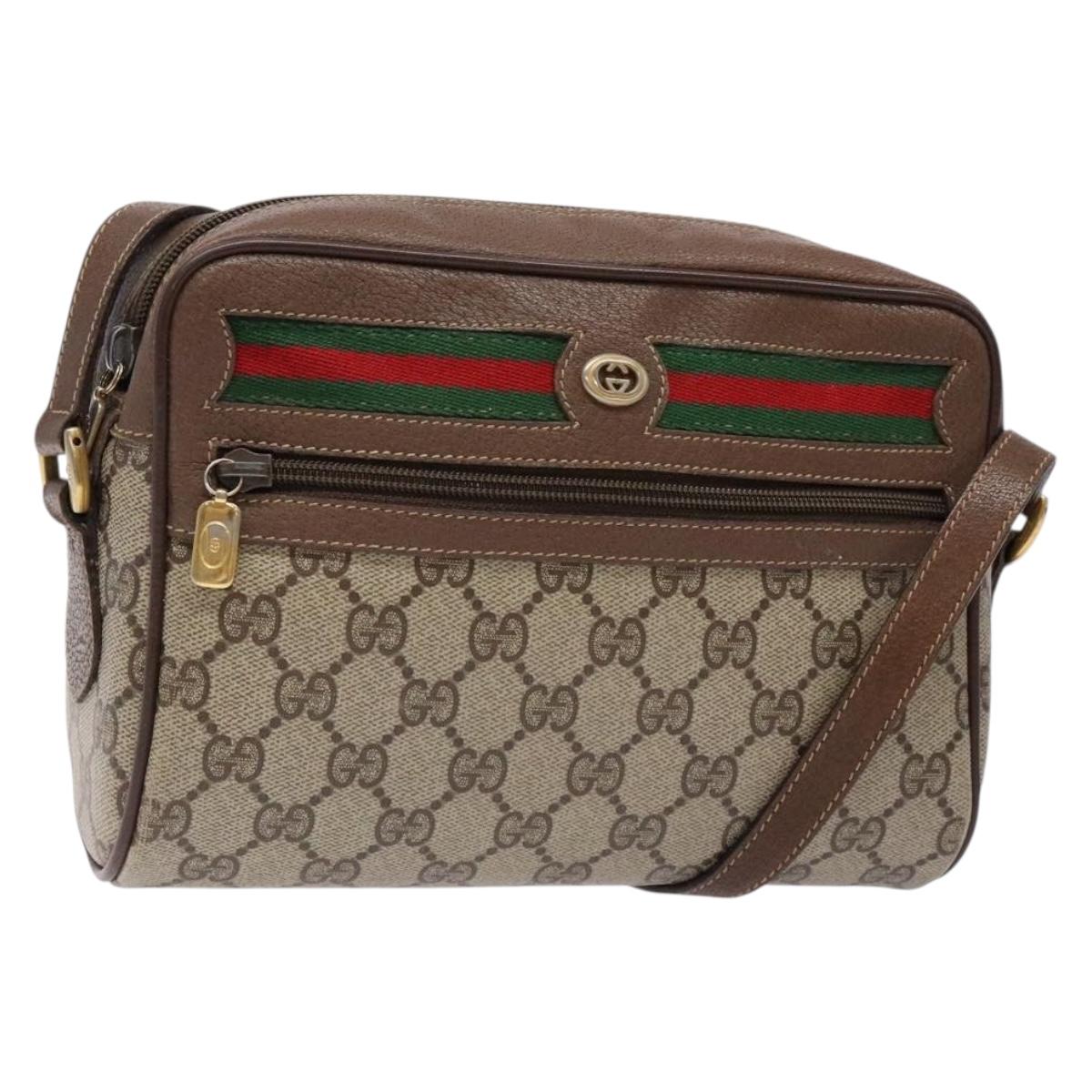 GUCCI GG Supreme Web Sherry Line Shoulder Bag Beige Gold 98 02 087 Auth 138842