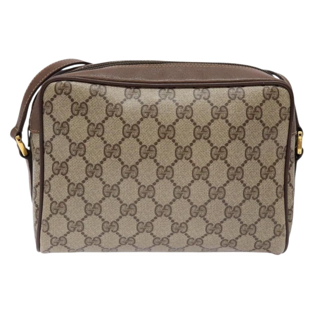 GUCCI GG Supreme Web Sherry Line Shoulder Bag Beige Gold 98 02 087 Auth 138842