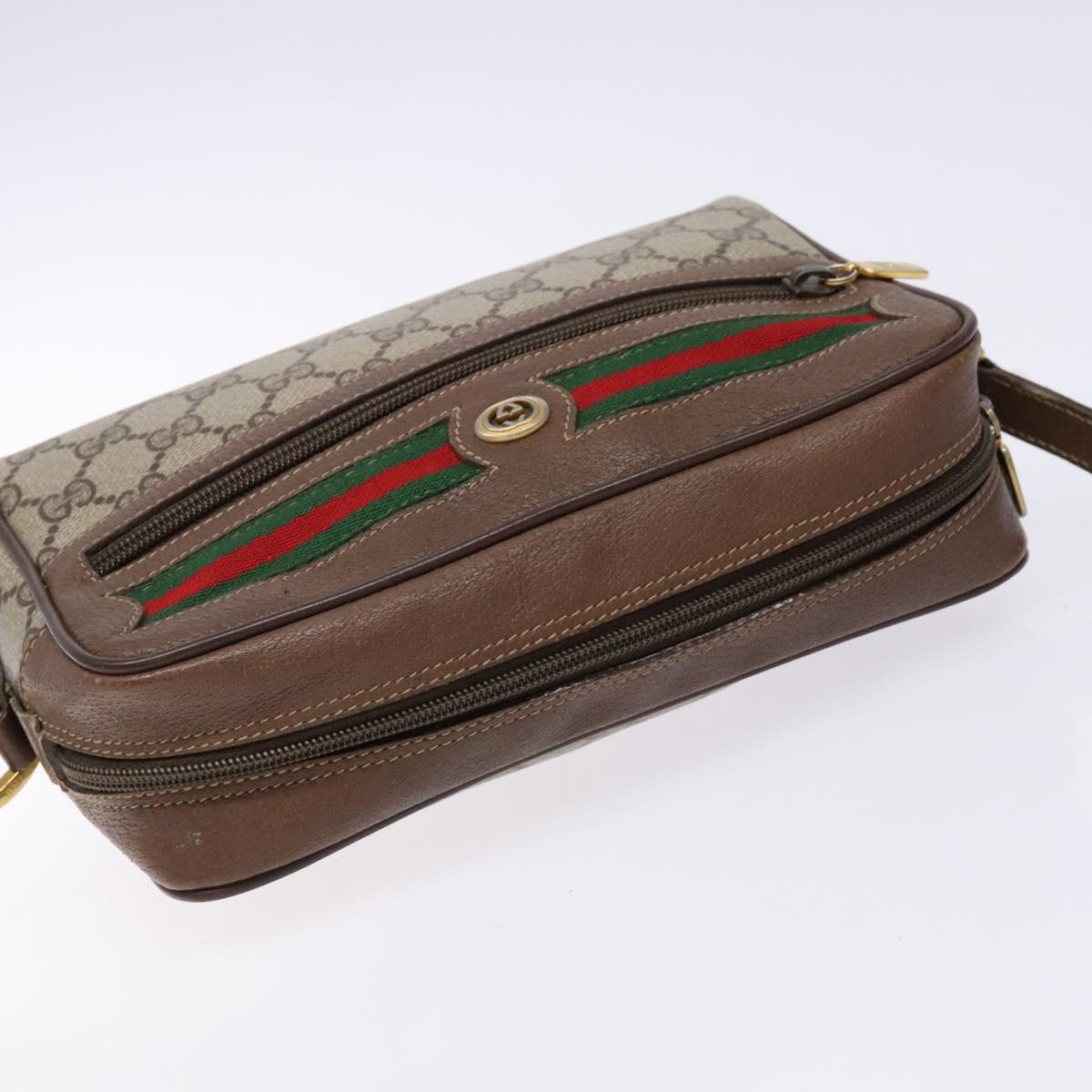 GUCCI GG Supreme Web Sherry Line Shoulder Bag Beige Gold 98 02 087 Auth 138842