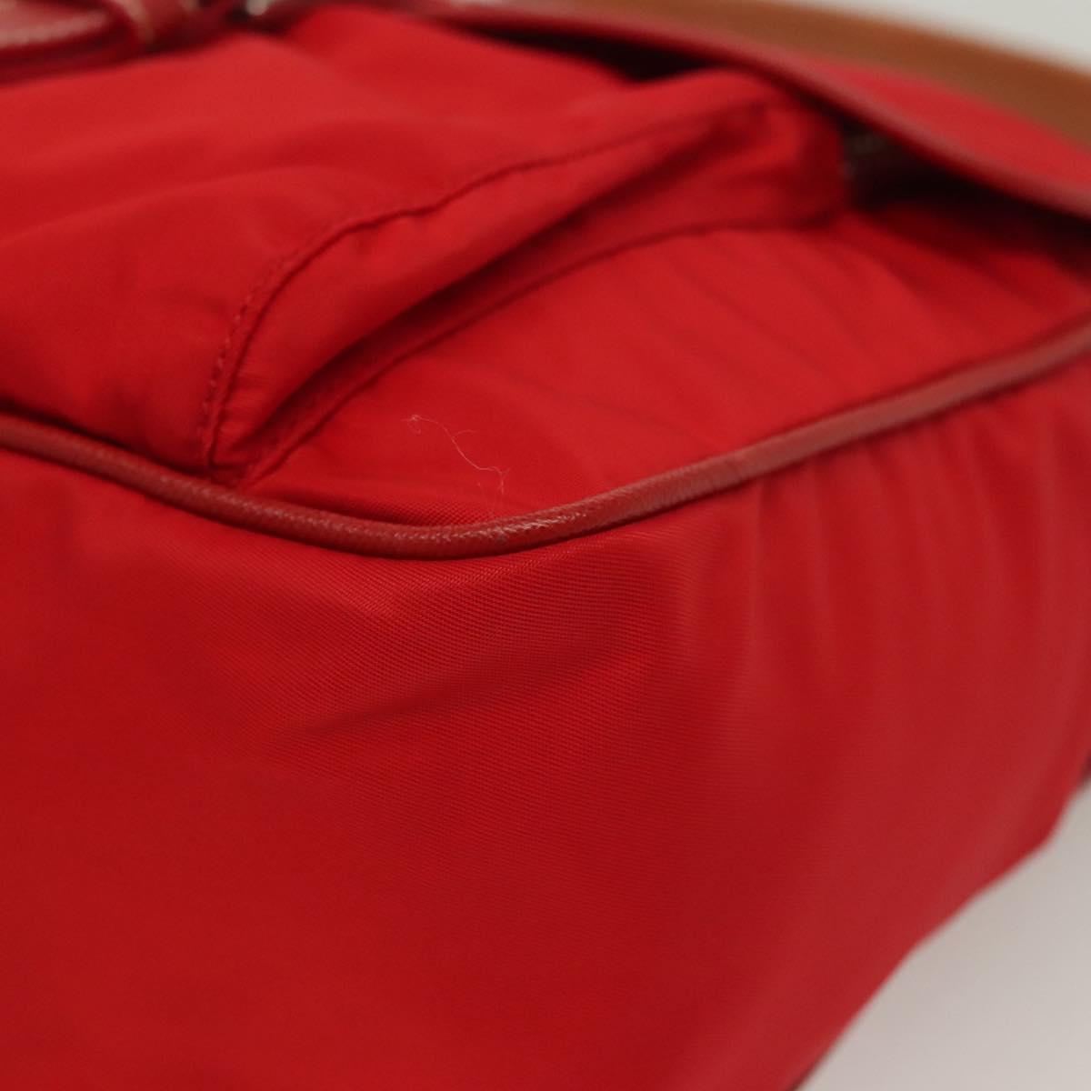 PRADA Shoulder Bag Nylon Leather Red Silver Auth 138845