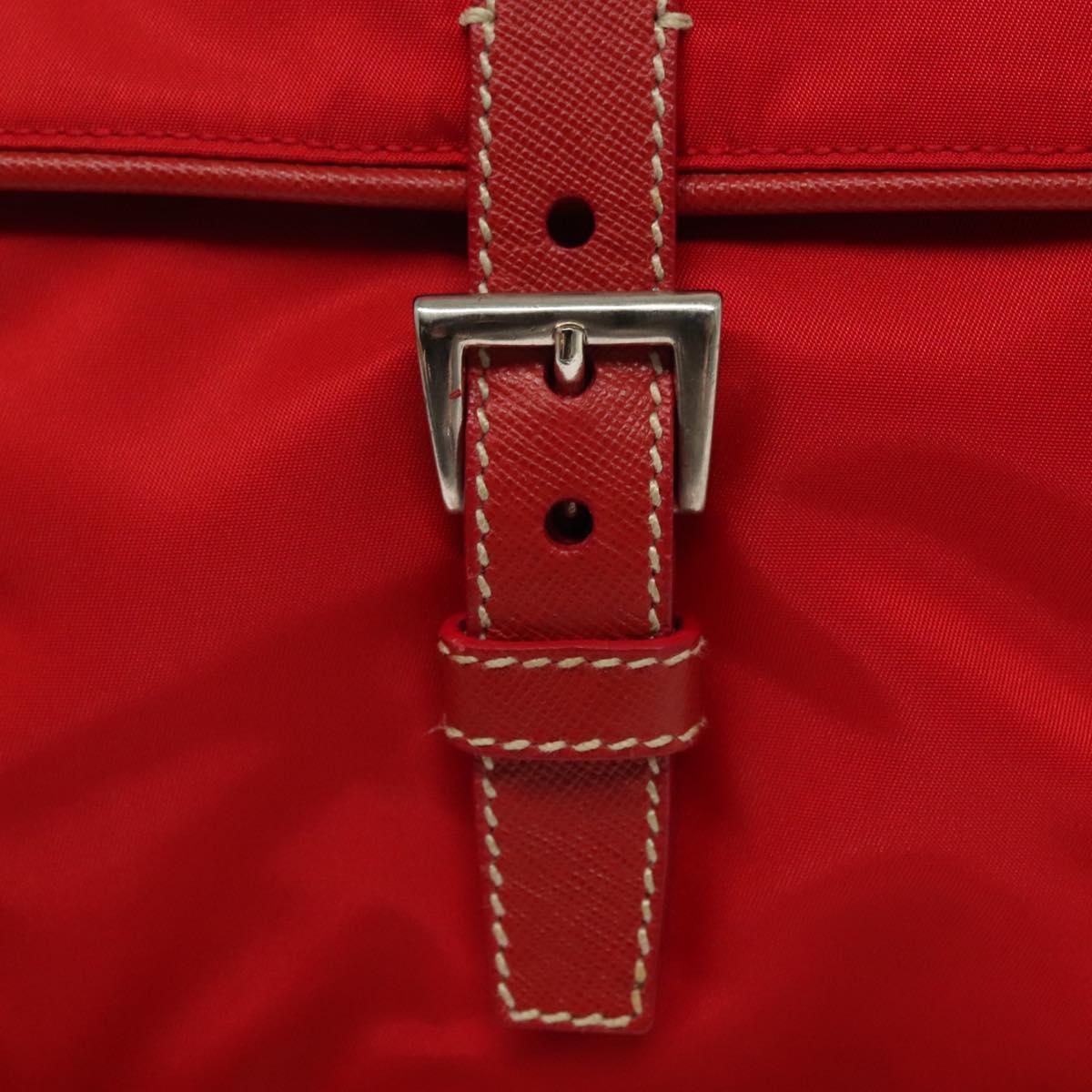 PRADA Shoulder Bag Nylon Leather Red Silver Auth 138845