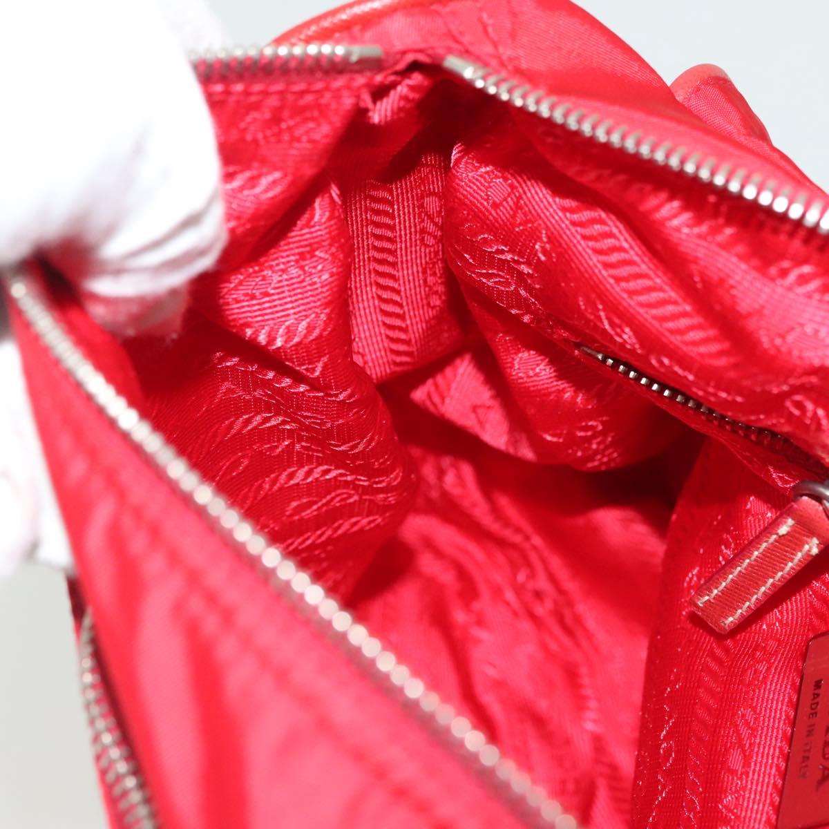 PRADA Shoulder Bag Nylon Leather Red Silver Auth 138845