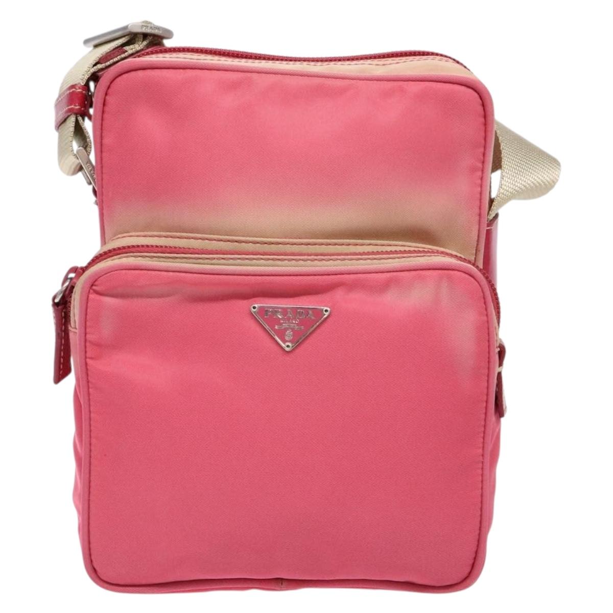 PRADA Shoulder Bag Nylon Pink Silver Auth 138846