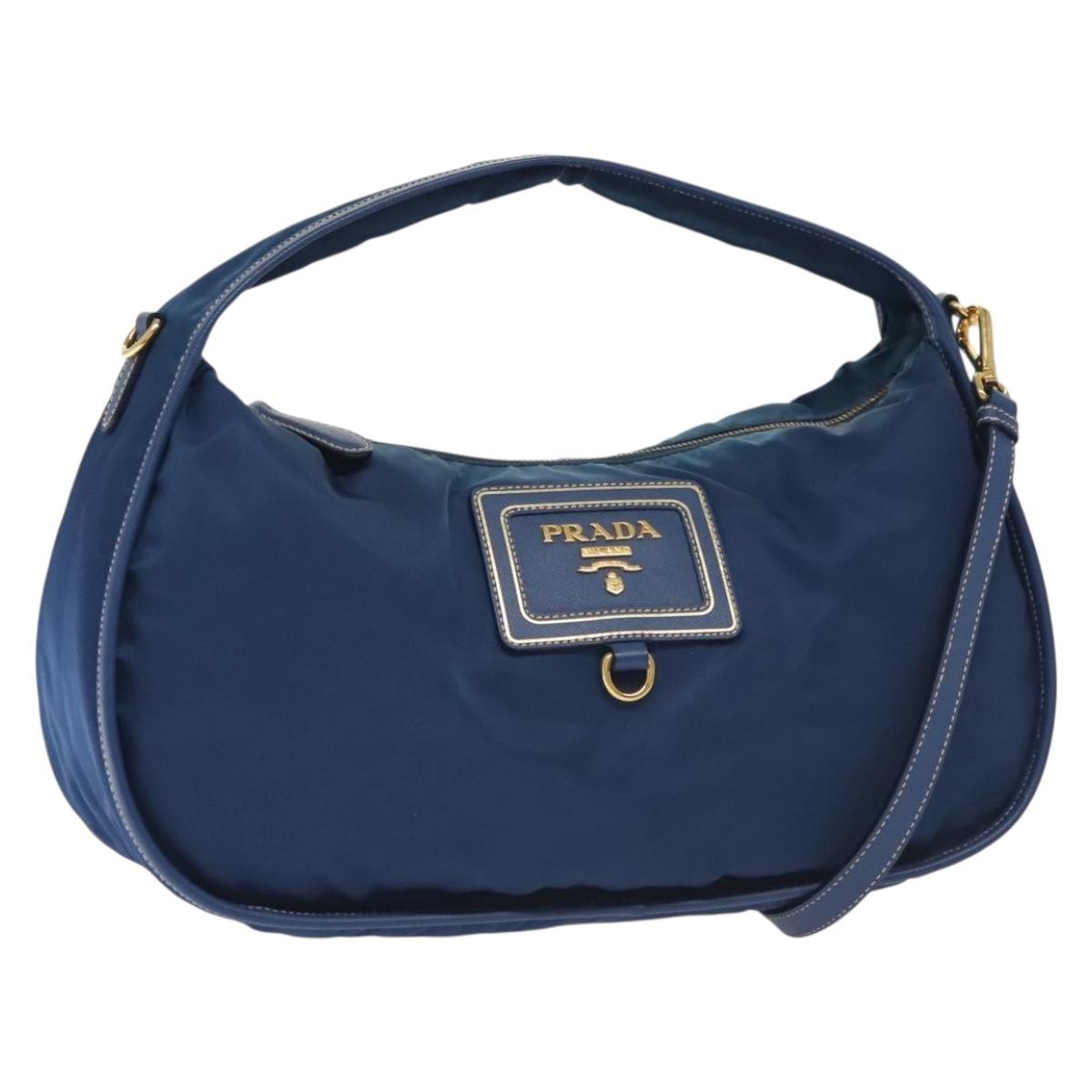 PRADA Hand Bag Nylon 2way Blue Gold Auth 138847