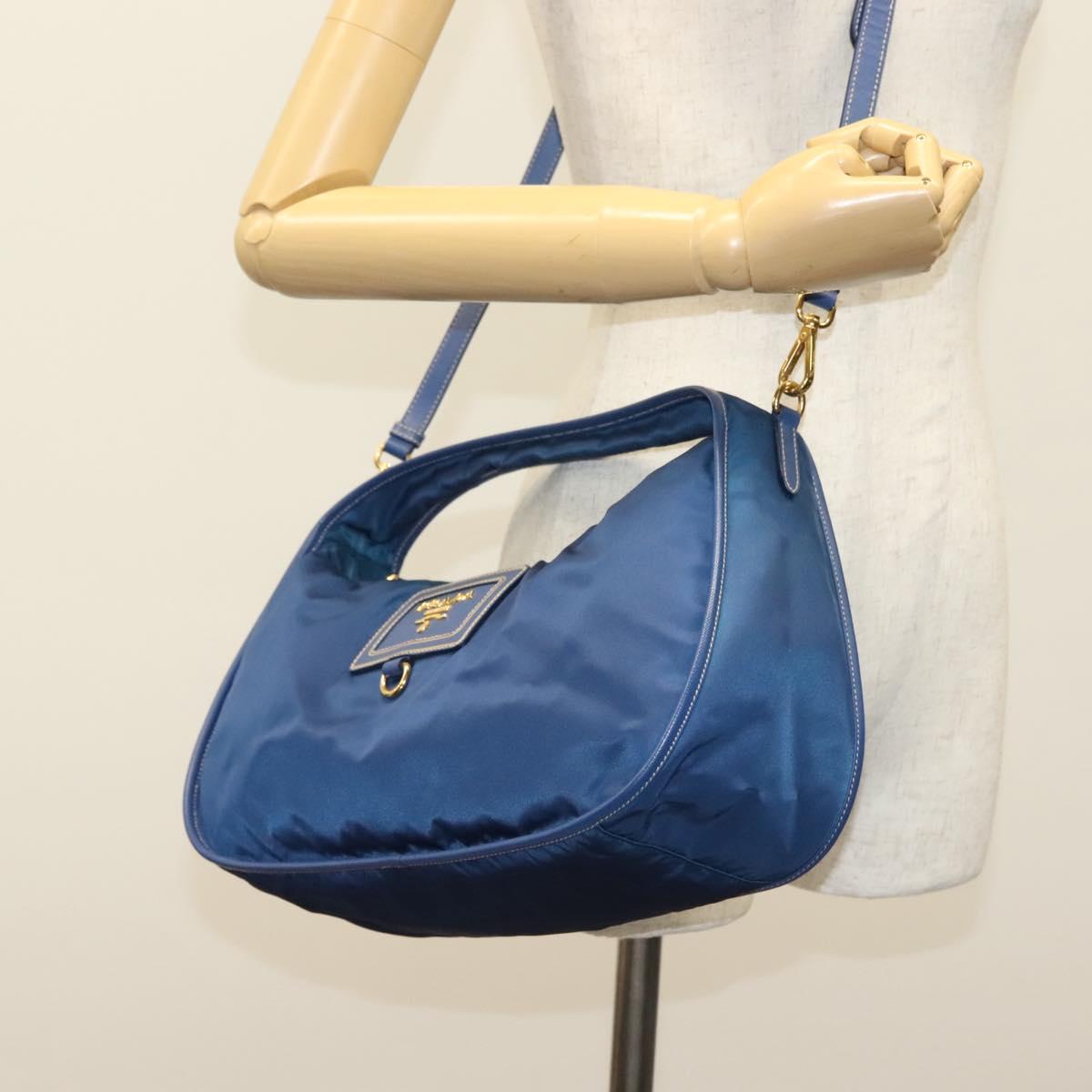 PRADA Hand Bag Nylon 2way Blue Gold Auth 138847