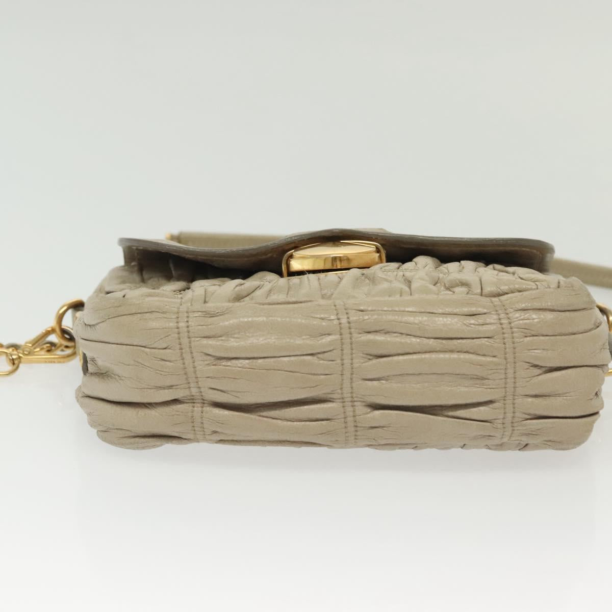 PRADA Chain Shoulder Bag Leather Beige Gold Auth 138848