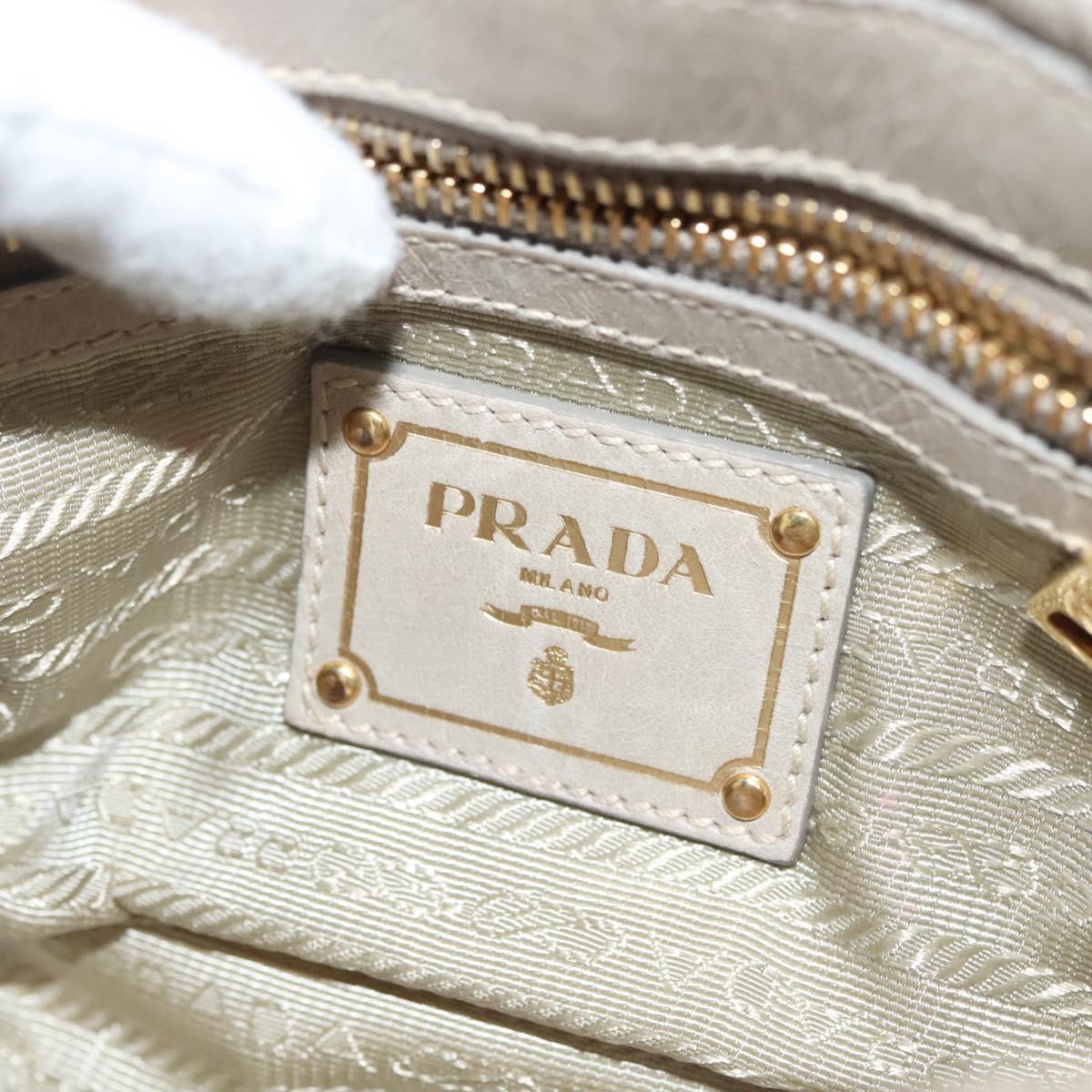PRADA Chain Shoulder Bag Leather Beige Gold Auth 138848