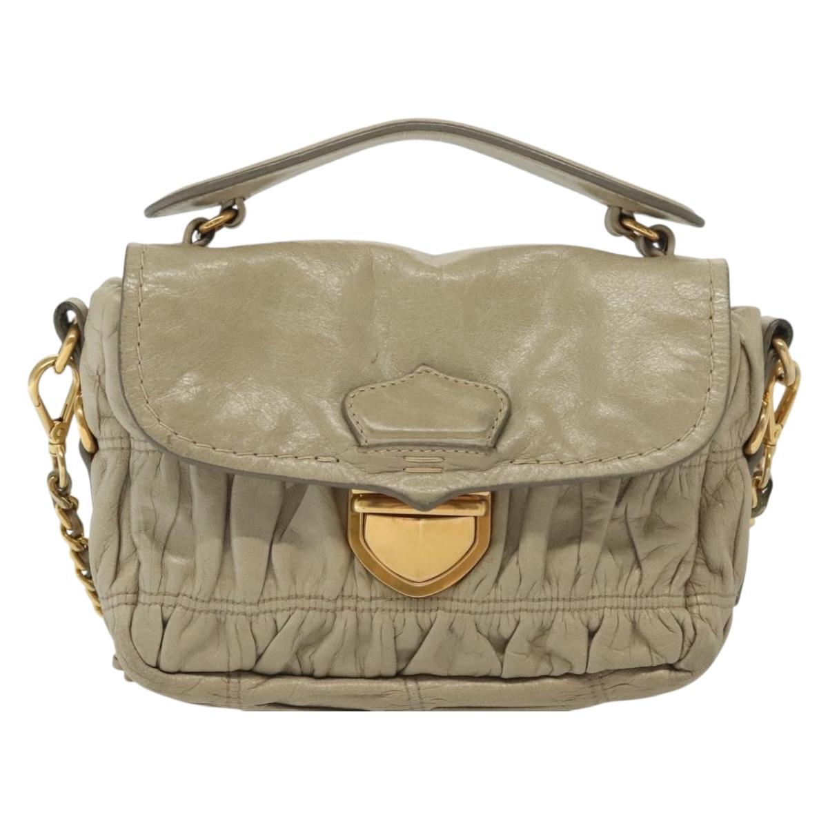 PRADA Chain Shoulder Bag Leather Beige Gold Auth 138848