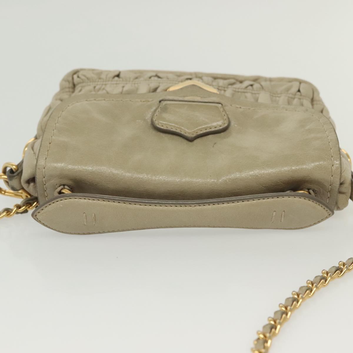 PRADA Chain Shoulder Bag Leather Beige Gold Auth 138848